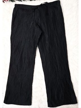 Vintage 100% Silk Straight Leg Pants Black Pleated Drawstring Low Rise Y2K 90s